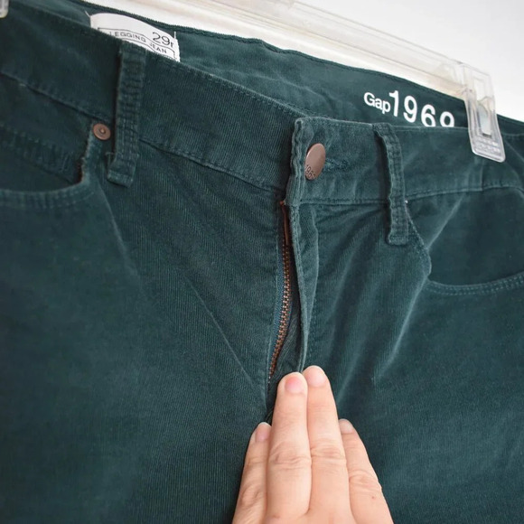 GAP 1969 Fine Corduroy Legging Jean Sz 29R Pants 5 Pocket Mid Rise Green Boho - Picture 6 of 15